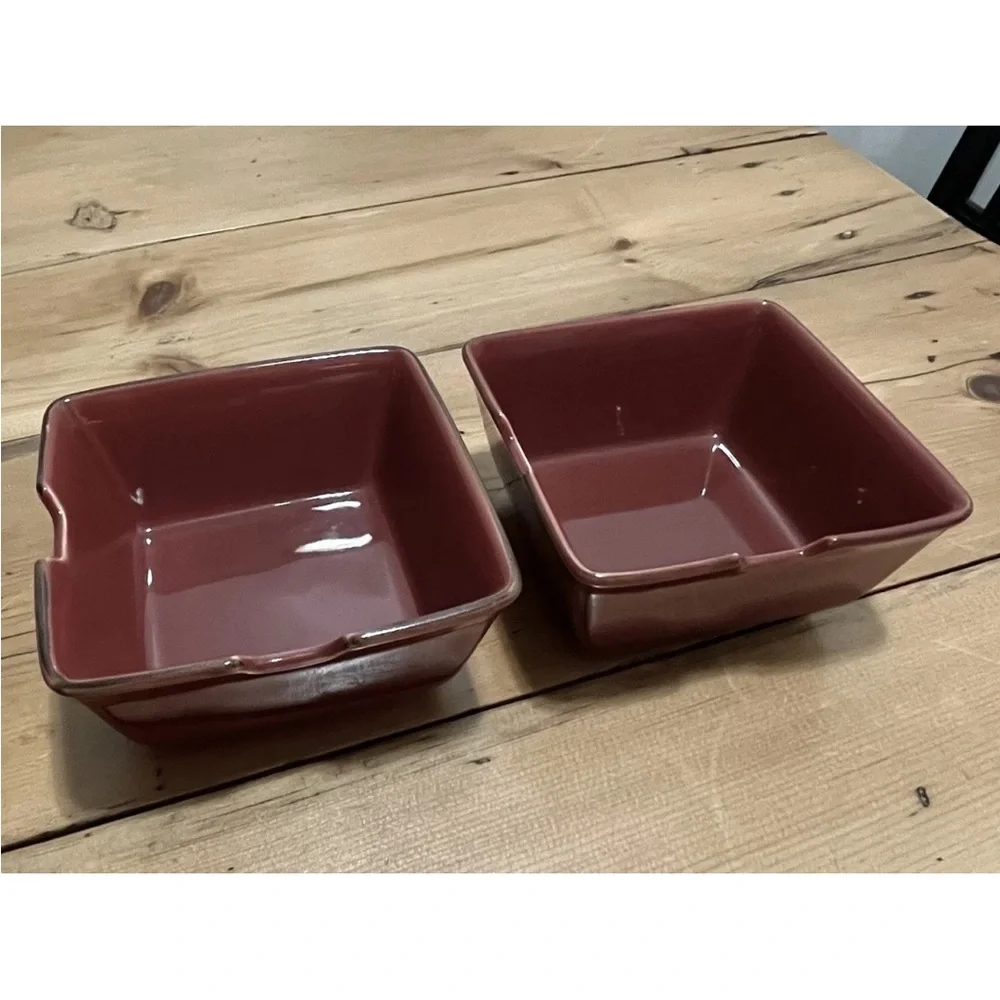 2 POTTERY BARN Asian Square Bowls Paprika ~ Chopstick Rests